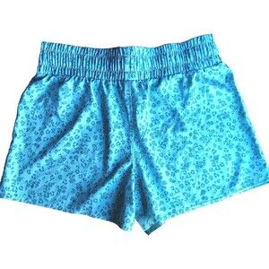 Reebok Shorts Women Large Blue Floral elastic gym exercise sport athleisure NWOT